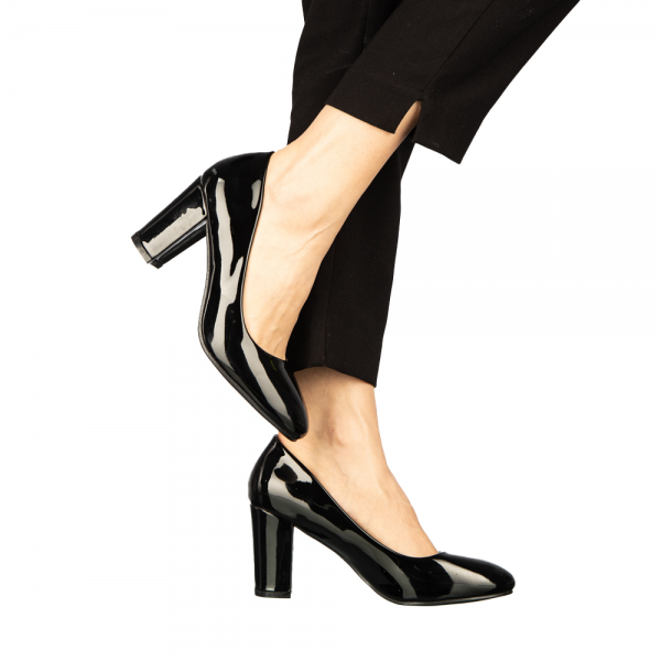 Дамски обувки с ток черни от еко кожа  Crenta, 5 - Kalapod.bg